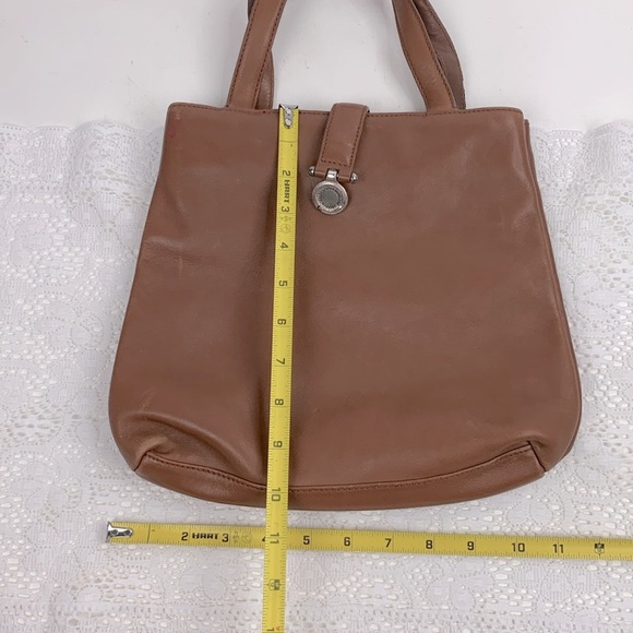 Vintage Ralph Lauren Leather Saddlers Handbag Brown Silver RL Green plaid Lined - Picture 12 of 16